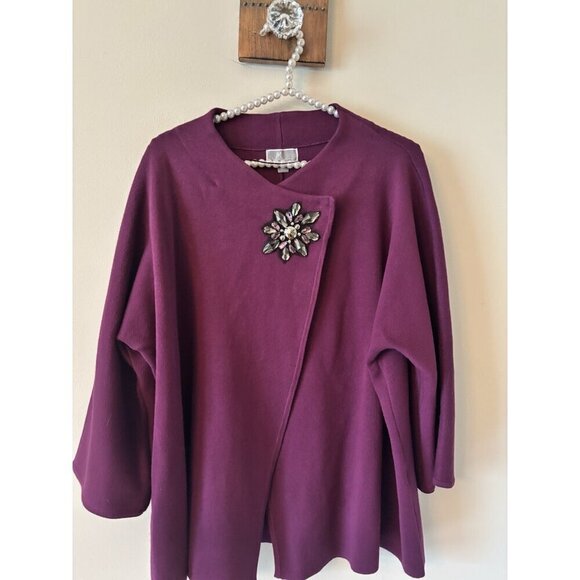 JM Collection Womens Size XL Burgundy Cardigan Sweater Beaded Flower Trim - Picture 1 of 5